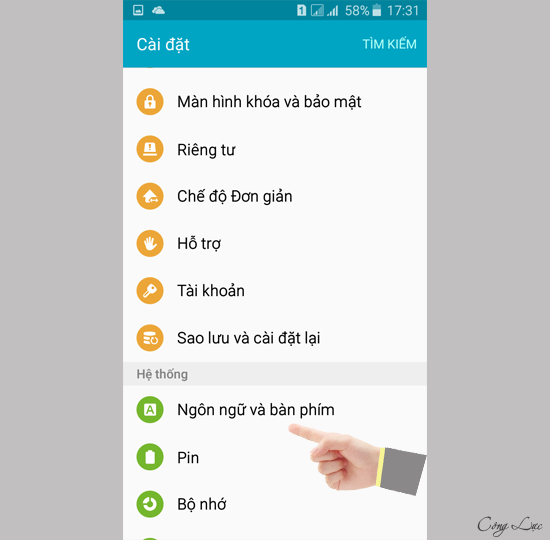 vào ngôn ngữ và bàn phím